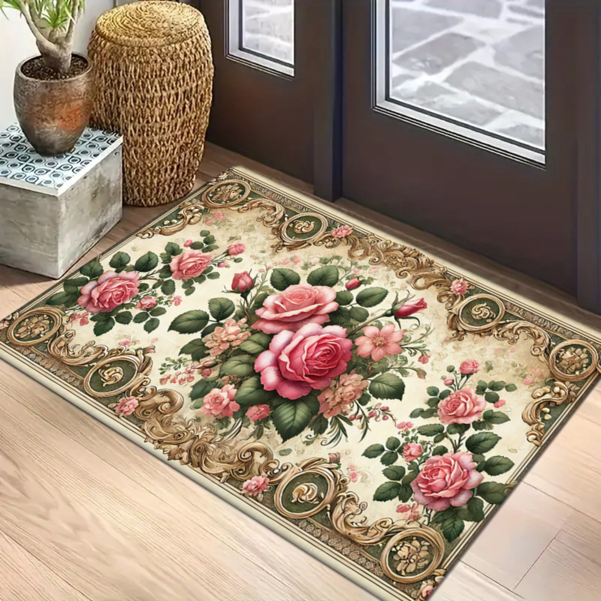 Flannel Rug - Elegant Floral Print Rug