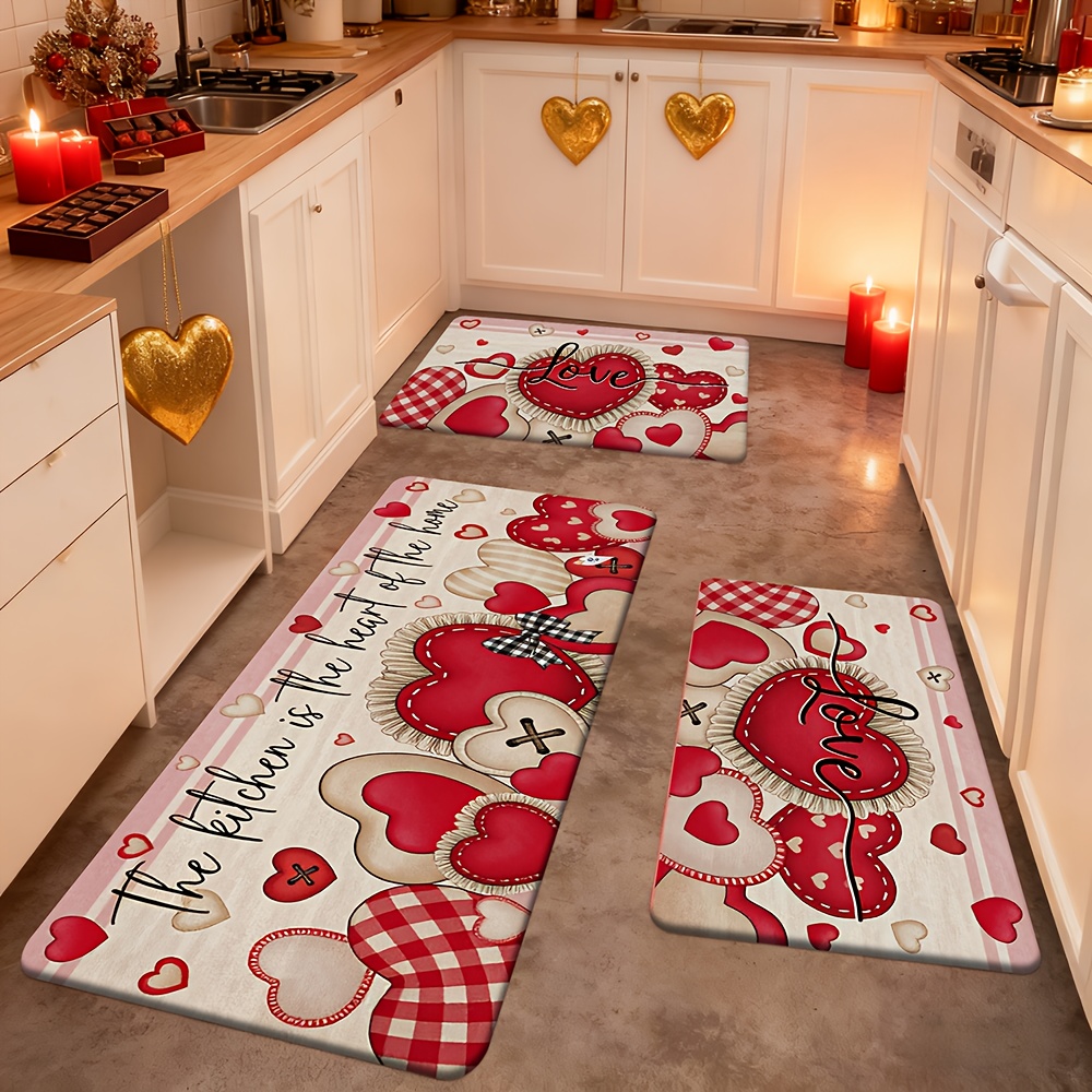 Flannel Rug - 3-Piece Set - Valentine's Day Vintage Heart Embroidery Pattern