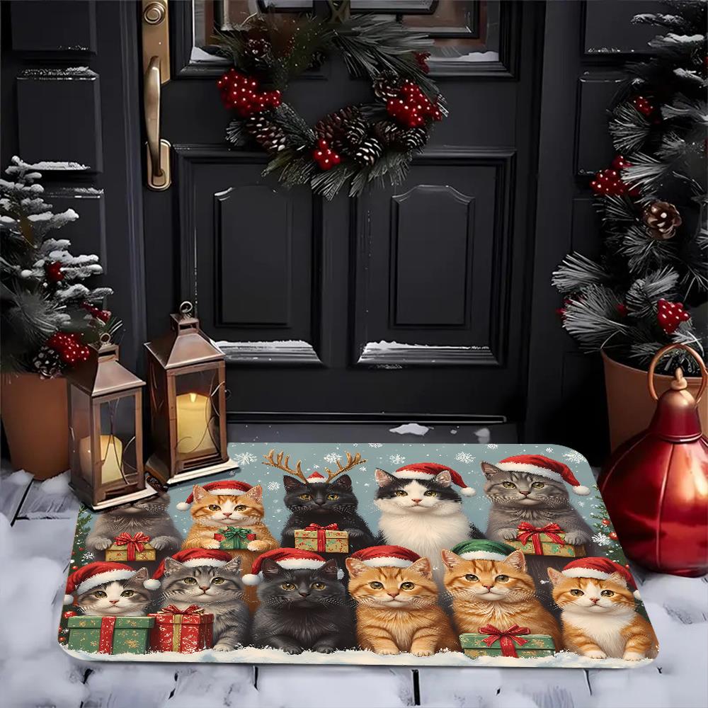 Modern style flannel rug/doormat with cartoon animal Christmas cat pattern