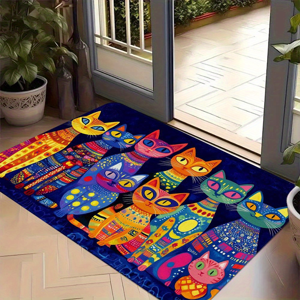 Flannel rug - Modern style, artistic, brightly colored cat motif