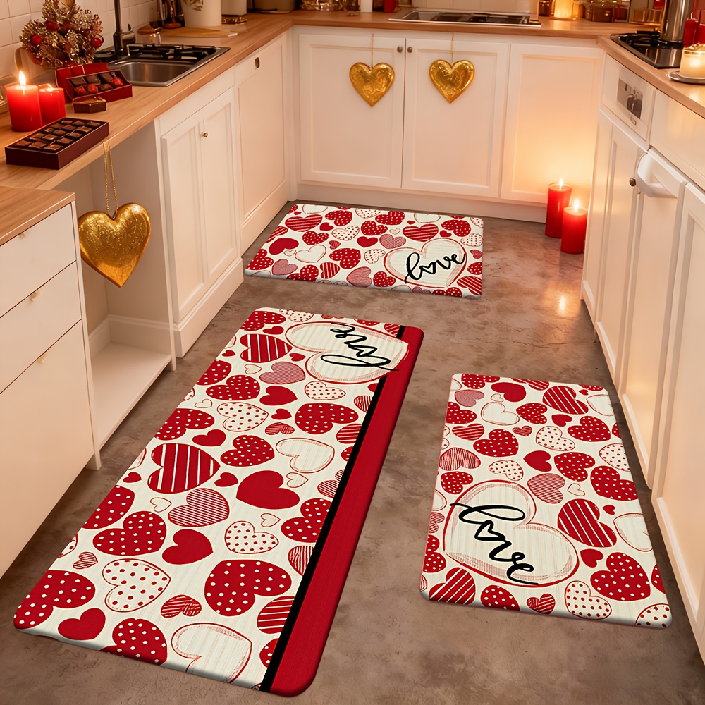 Flannel rug - red and white heart pattern