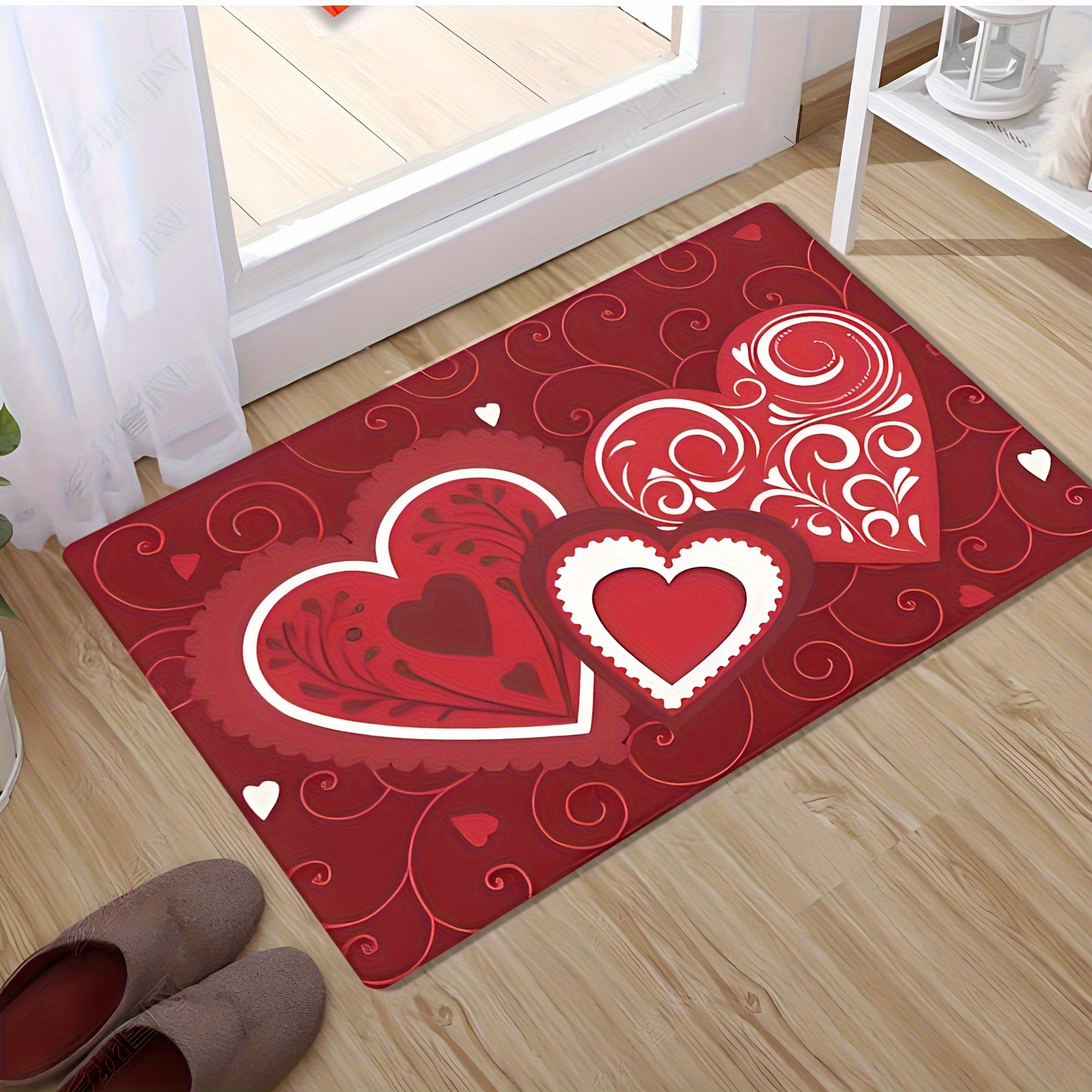 Flannel rug - Luxury red heart-shaped rug for Valentine's Day