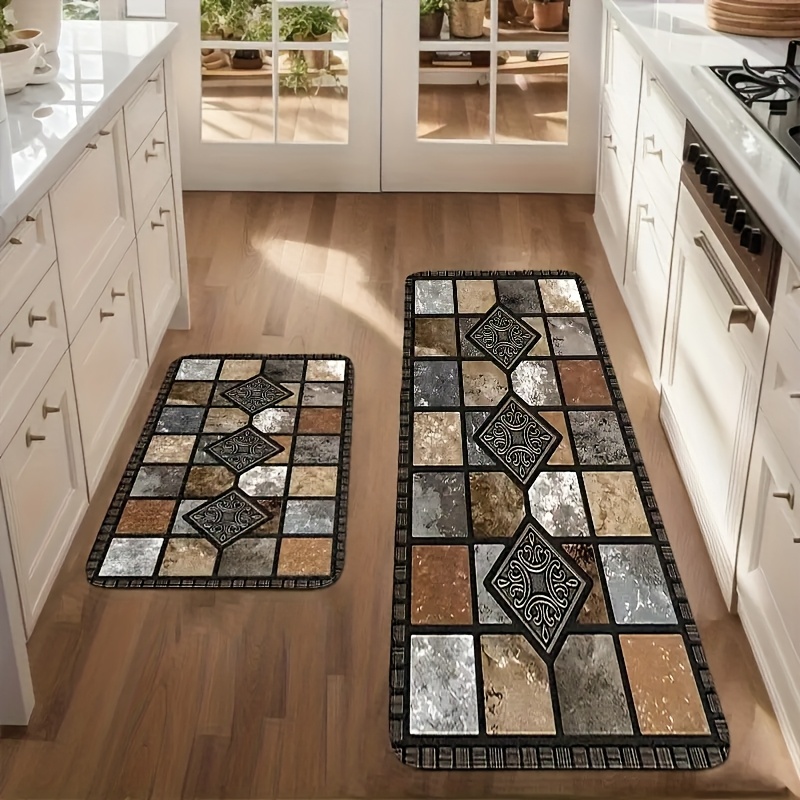 Diatomite Rug - 2-Piece Set - Flat Brown Kitchen Absorbent Mat