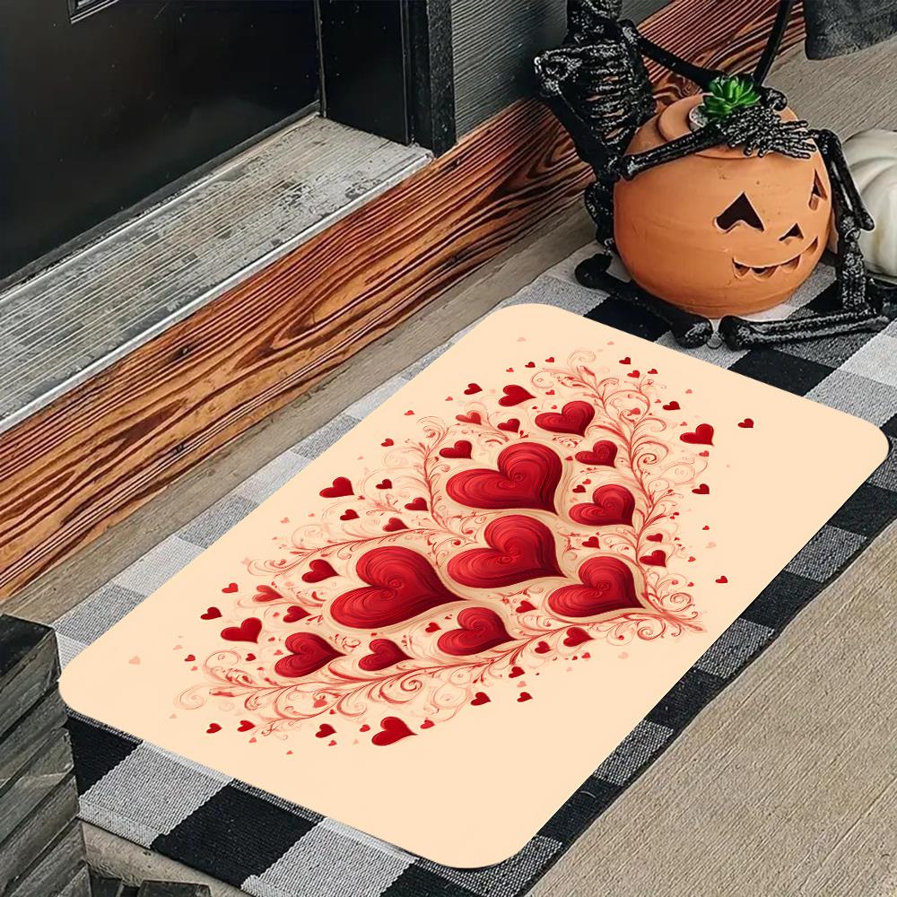 Flannel rug - Modern style with red heart and floral pattern