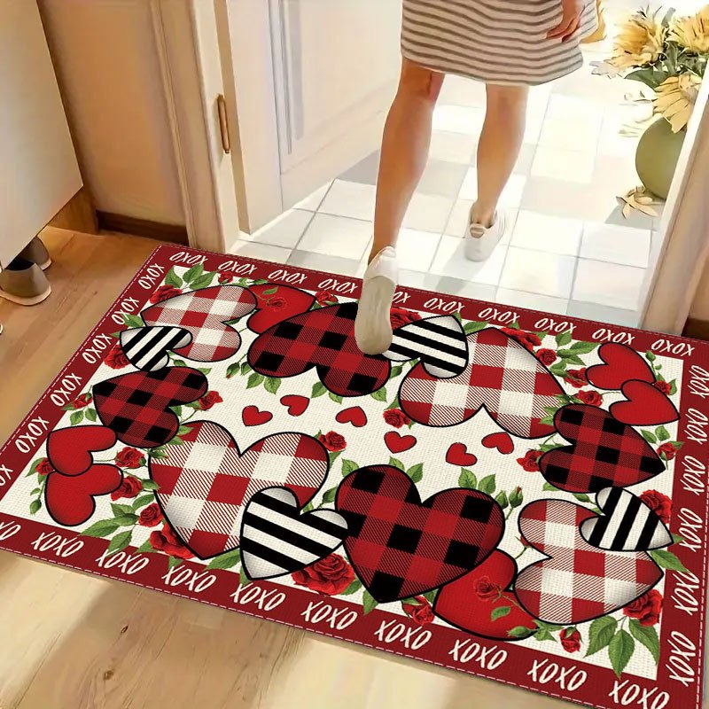 Flannel Rug  - Checkered Heart Rose Floral Print