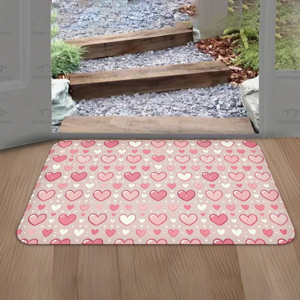 Flannel rug - Valentine's Day pink heart-shaped non-slip doormat