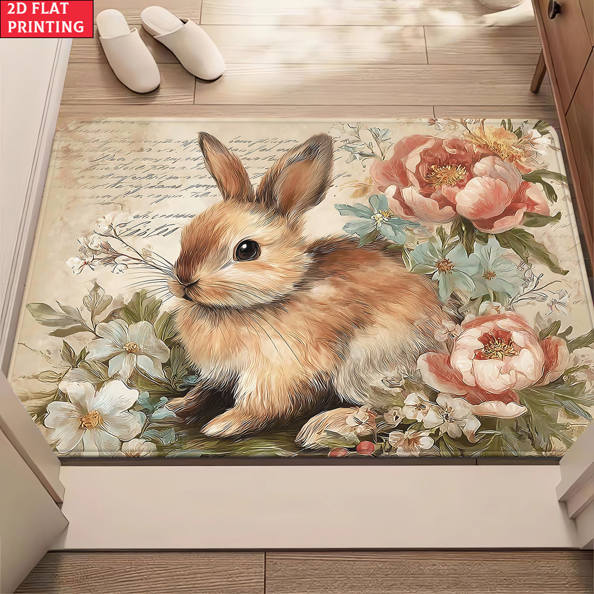 Flannel rug - rabbit and rose pattern