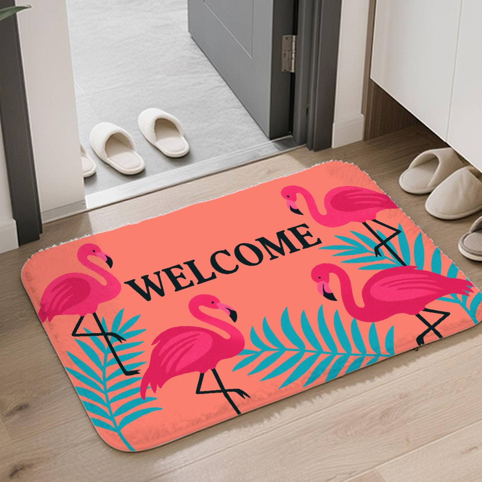 Flannel Rug - Flamingo Welcome Door Mat