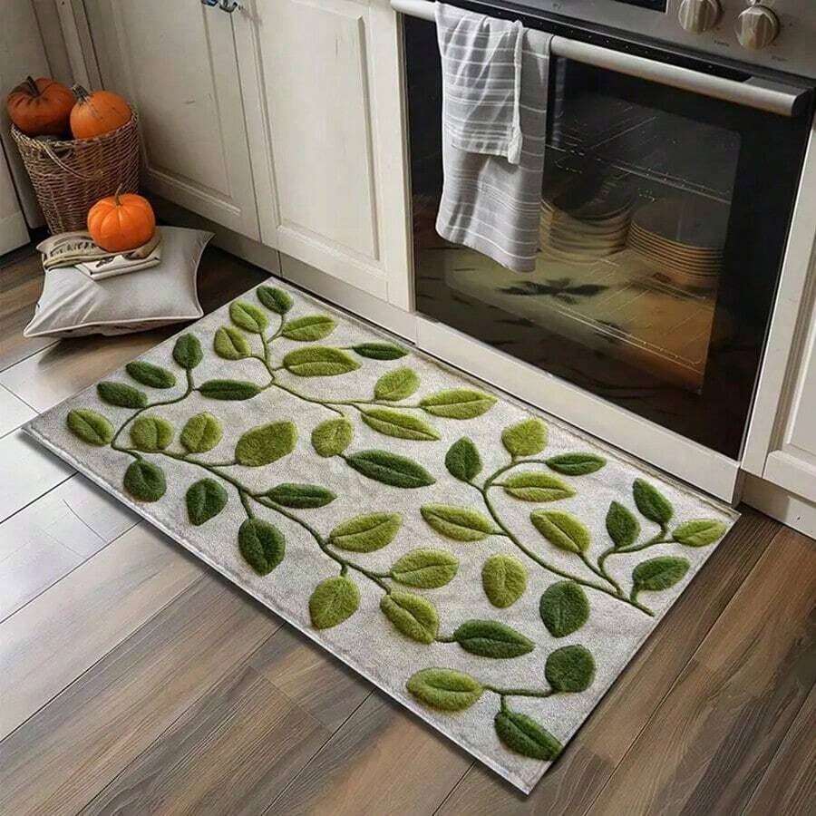 Flannel rug - green leaf pattern