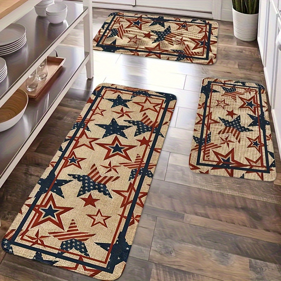 Flannel Rug - 3-Piece Set - Star-Shaped Independence Day Patriotism