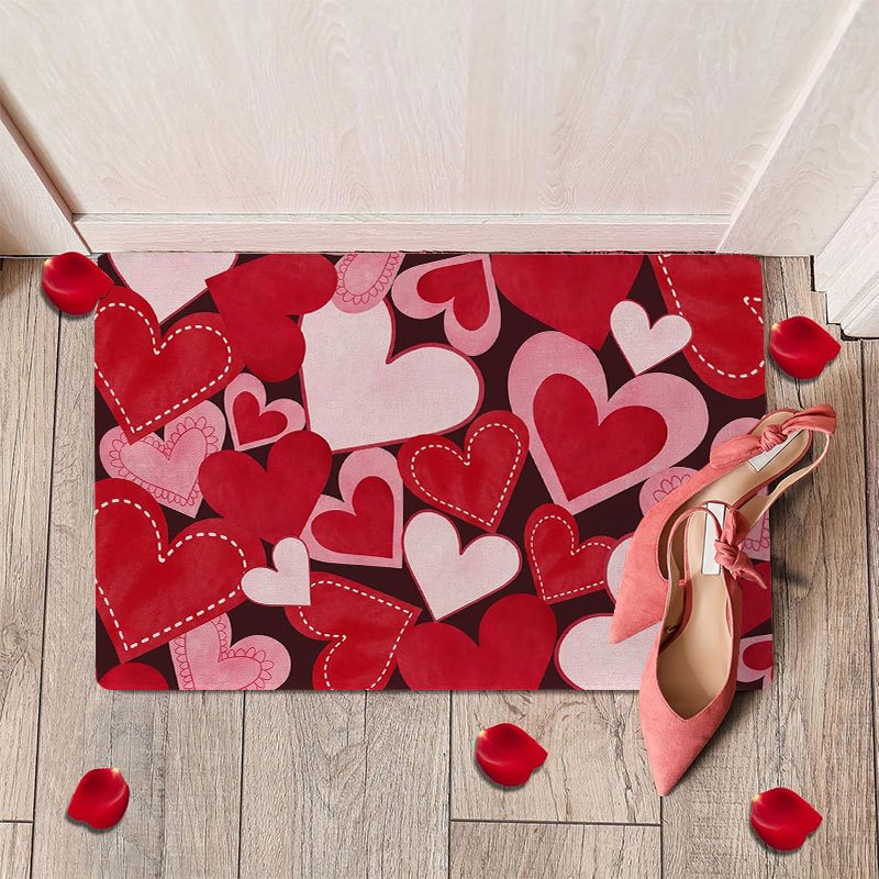 Flannel rug - Valentine's Day heart-shaped rug in red and pink