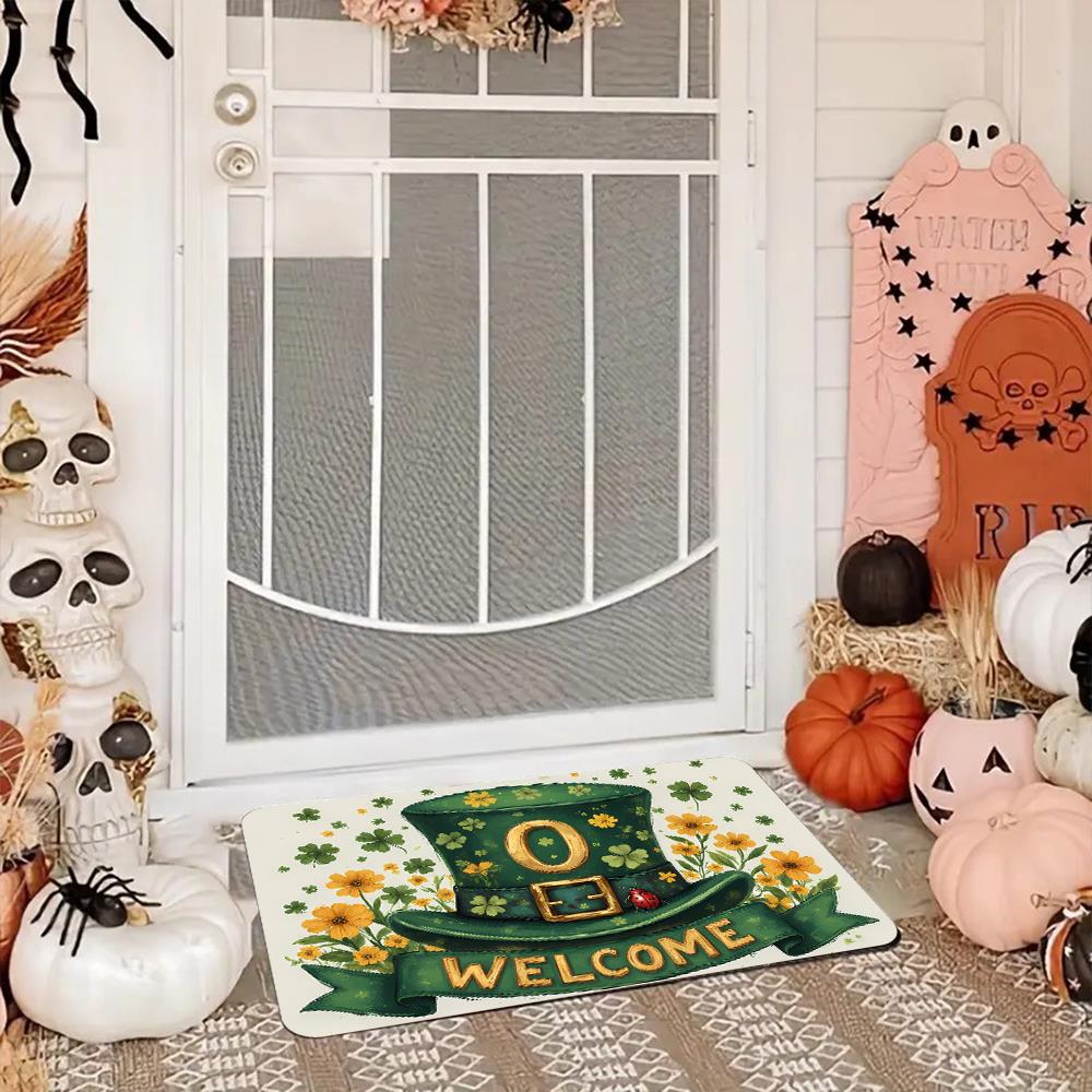 Flannel rug - modern green clover and ladybug