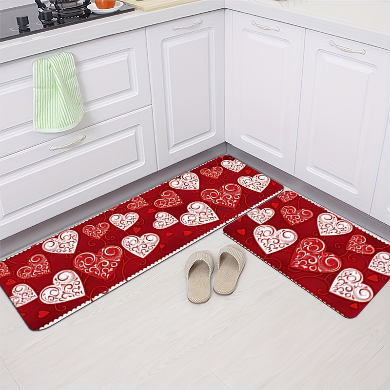 Flannel Rug - 3 Pieces - Red Heart Pattern Christmas Decoration