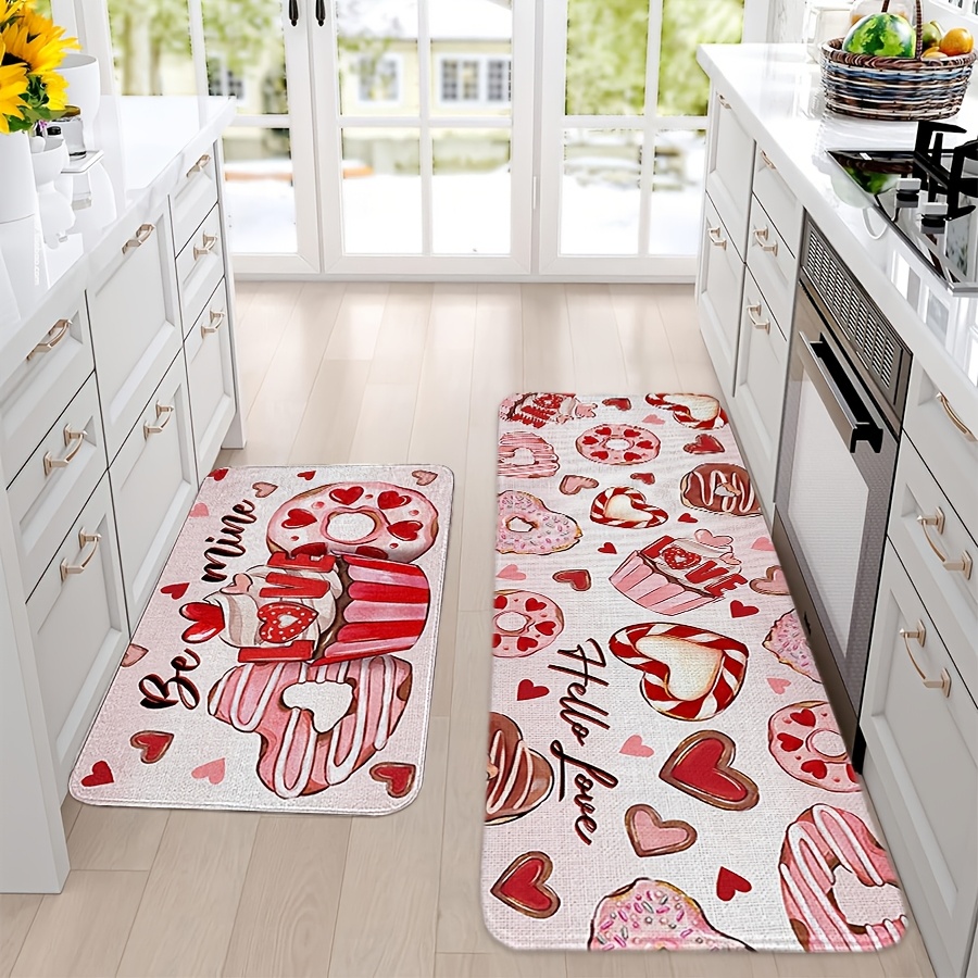 Flannel Rug 3-Piece Set - Valentine's Day Cake Donut Kitchen Mat Set