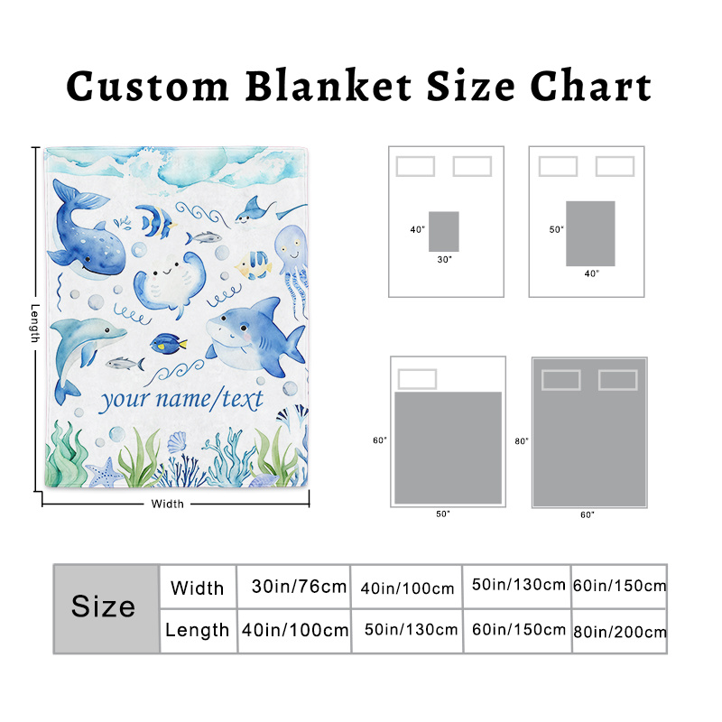 Flannel Blanket - Cute Watercolor Ocean Life Pattern Fleece Blanket