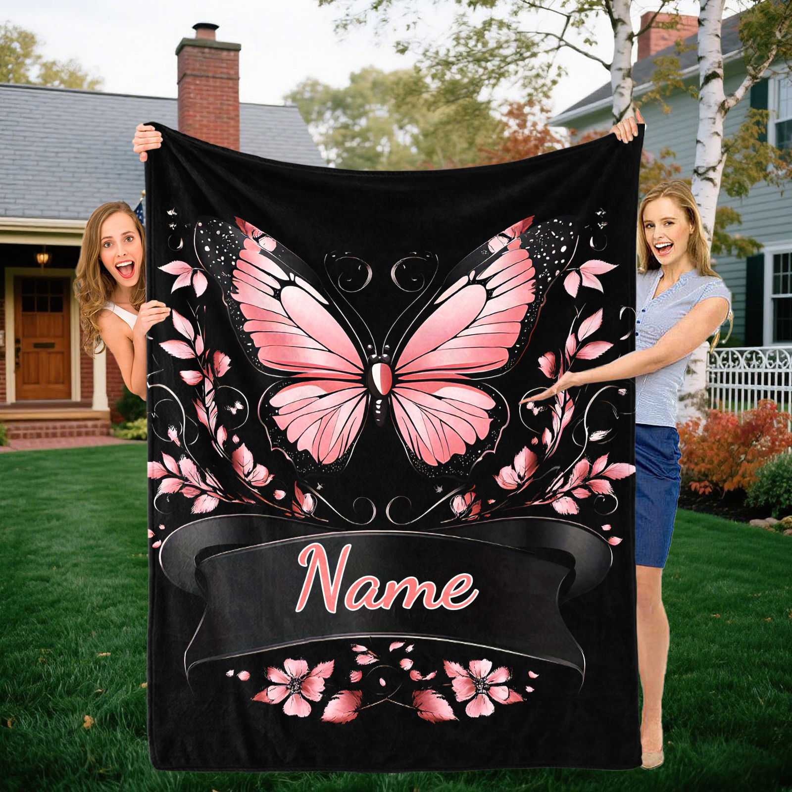 Flannel Blanket - Personalized Butterfly Pattern