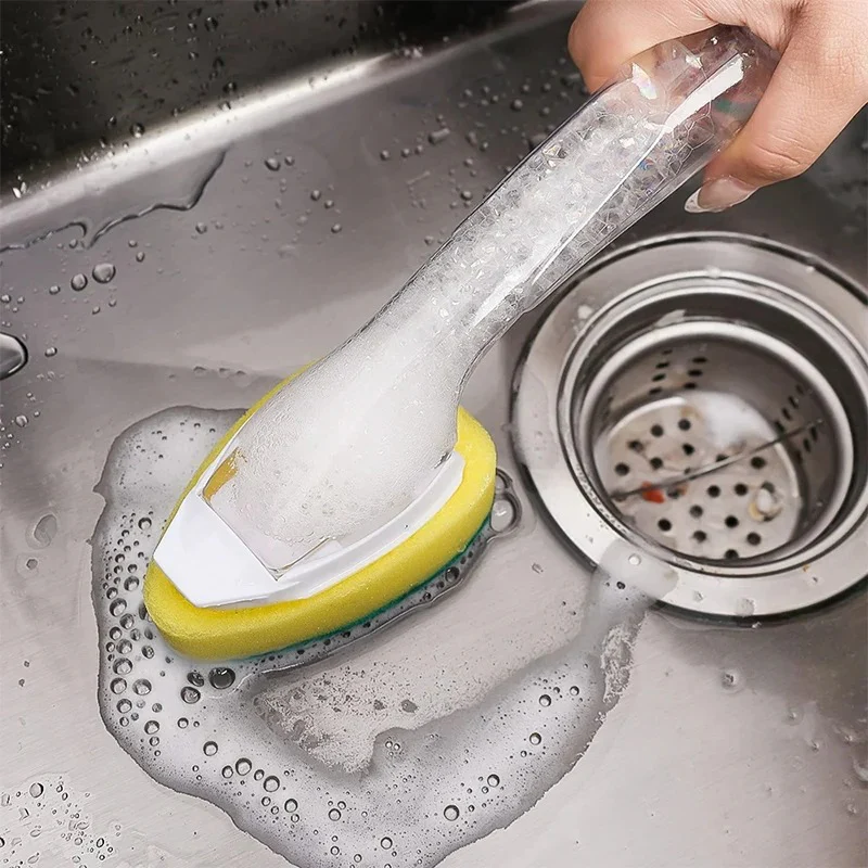 Vloeibare Zeep Dispenser mit Reinigungsbürste und Ersatzköpfen, Lange Handhabung, Effektive Spülbürste für Küche