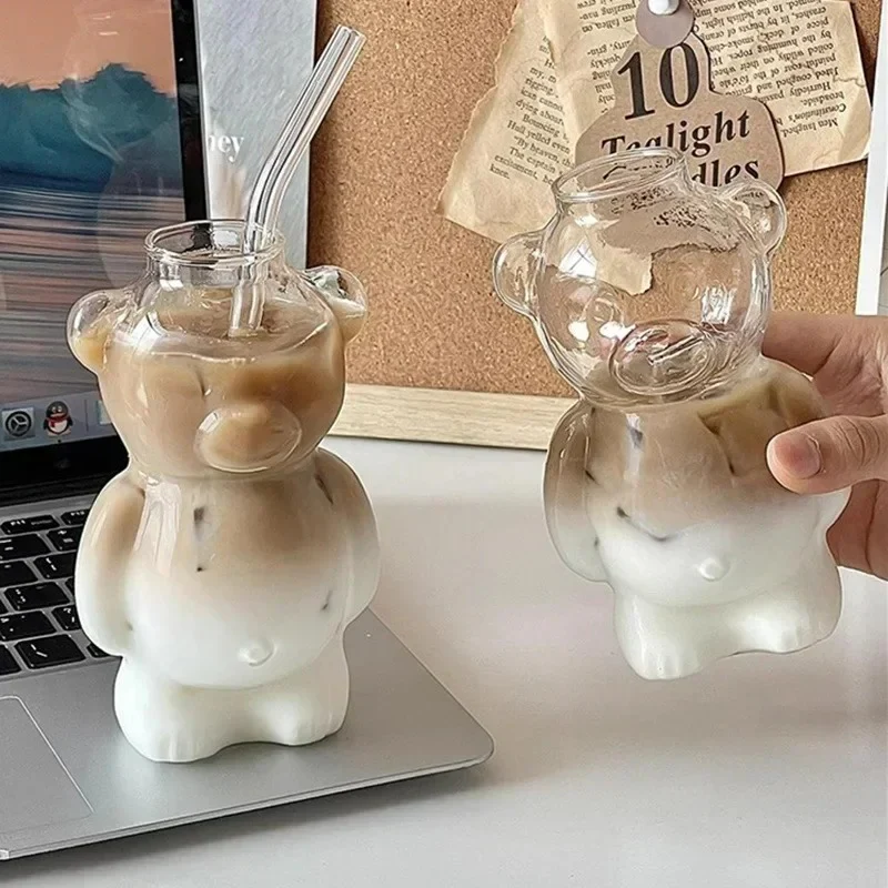 Kaffeetasse in Bärenform mit Strohhalm – Niedlicher Glaskrug für Kinder, Frauen und Freunde – Geschenkidee für Geburtstag und Weihnachten