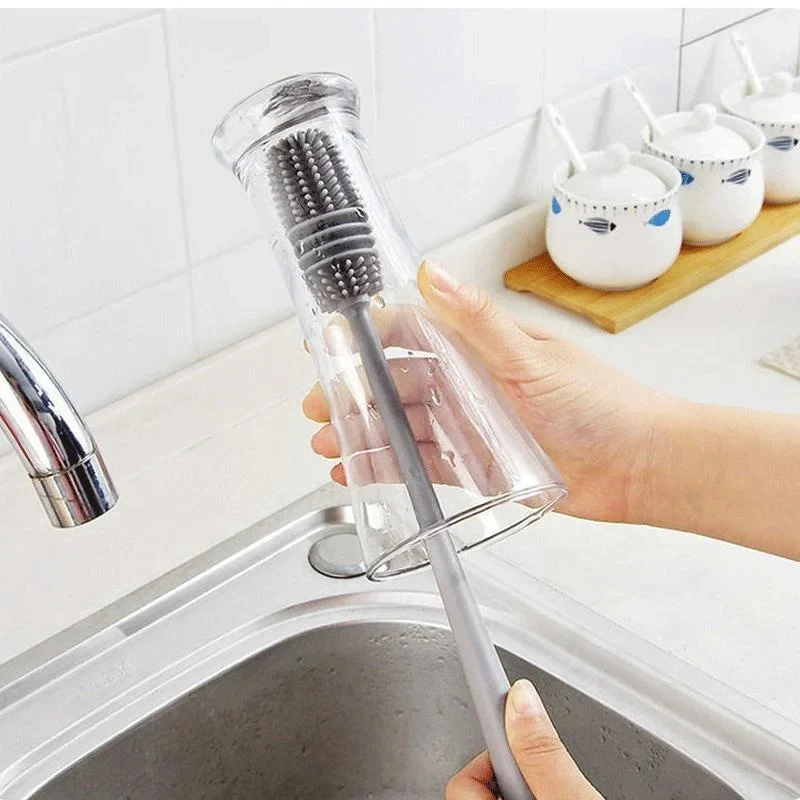 Langer Silikon-Flaschenbürstenreiniger – Milchflaschenbürste für Gläser, Babyflaschen, Küchenutensilien, 27 cm