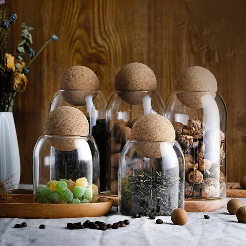 Luftdichter Vorratsbehälter aus Borosilikatglas mit Korkdeckel – 500 ml, 800 ml, 1200 ml – Ideal für Tee, Kaffee, Gewürze und mehr