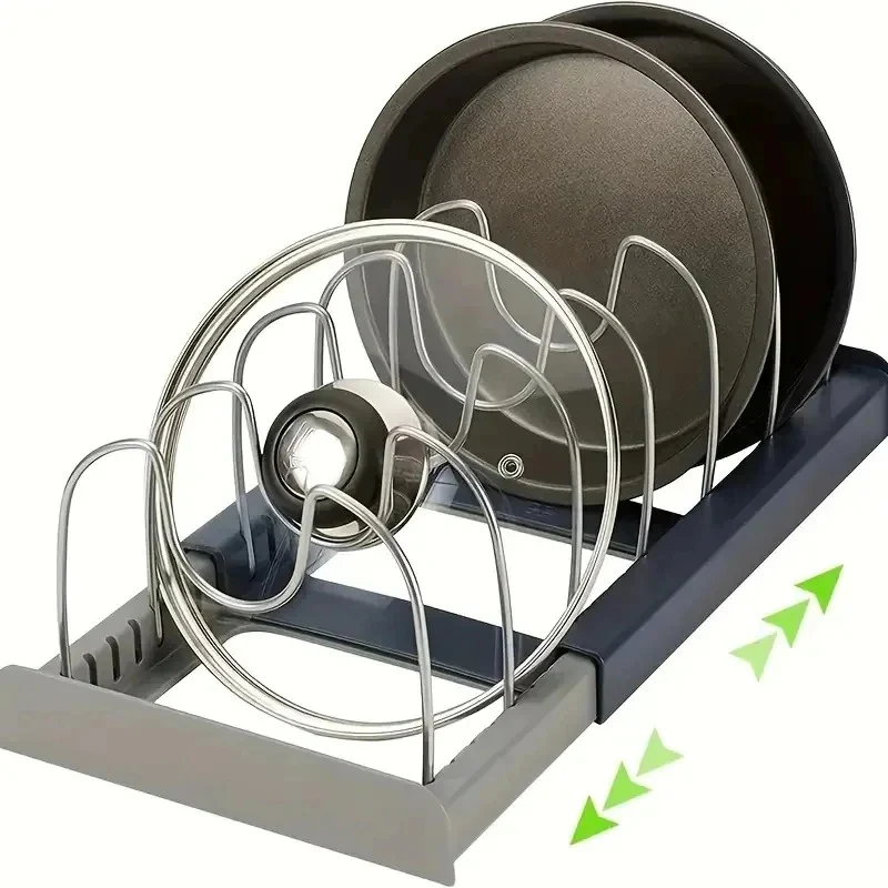 Ausziehbarer Küchenorganizer für Töpfe, Pfannen, Schneidebretter, Edelstahl und Kunststoff, 30,5–56 cm
