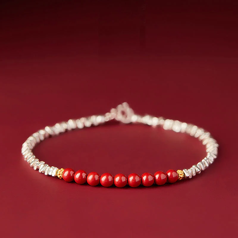 Mocoer 925 Sterling Silver Cinnabar Fu Character Blessing Bracelet - Mocoer