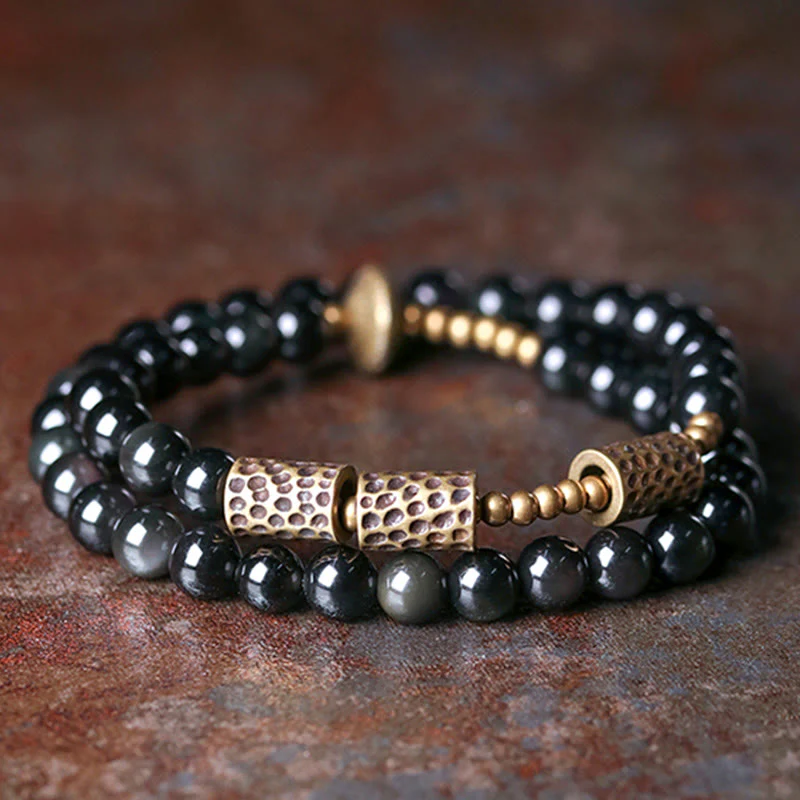 Mocoer Rainbow Obsidian Copper Love Double Wrap Bracelet - Mocoer