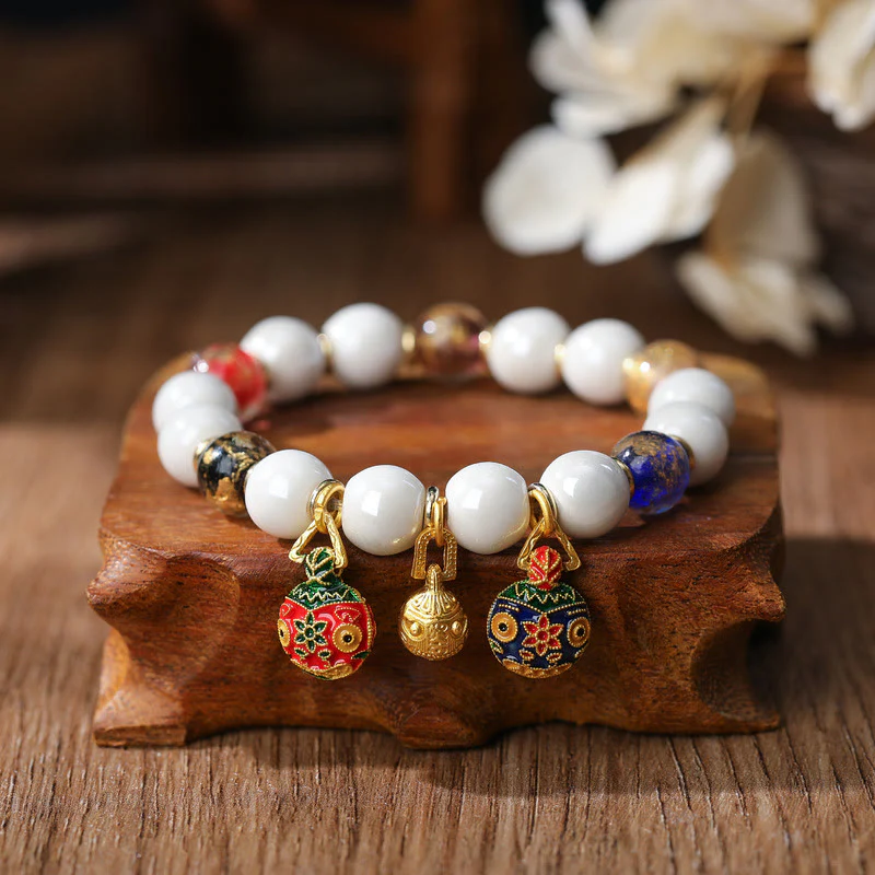 Mocoer Gold Swallowing Beast Family Charm Liuli Glass Colorful Porcelain Bead Luck Bracelet - Mocoer