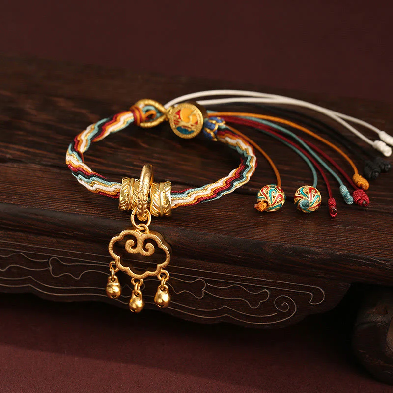Mocoer Handmade Dunhuang Color Deer Auspicious Cloud Peace Lock Bell Healing Reincarnation Knot Bracelet - Mocoer