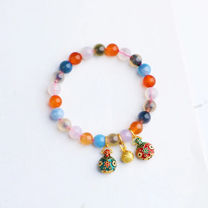 Mocoer Colorful Candy Agate Gold Swallowing Beast Family Peach Harmony Charm Bracelet - Mocoer