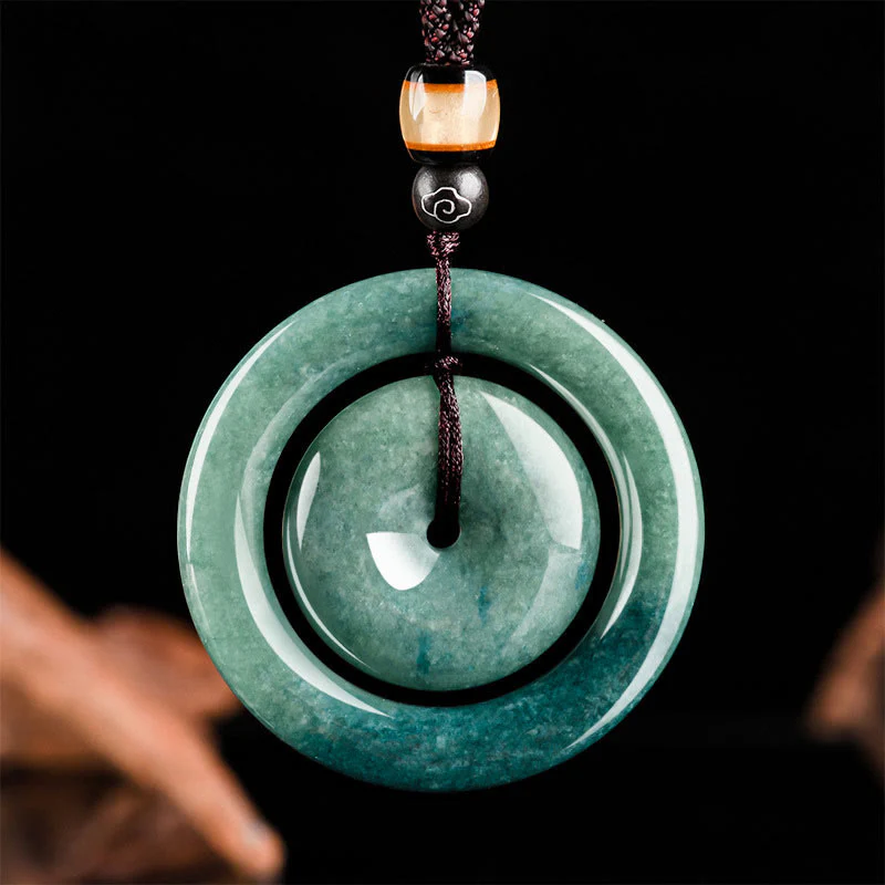Mocoer Natural Round Jade Peace Buckle Luck Prosperity Necklace Pendant - Mocoer