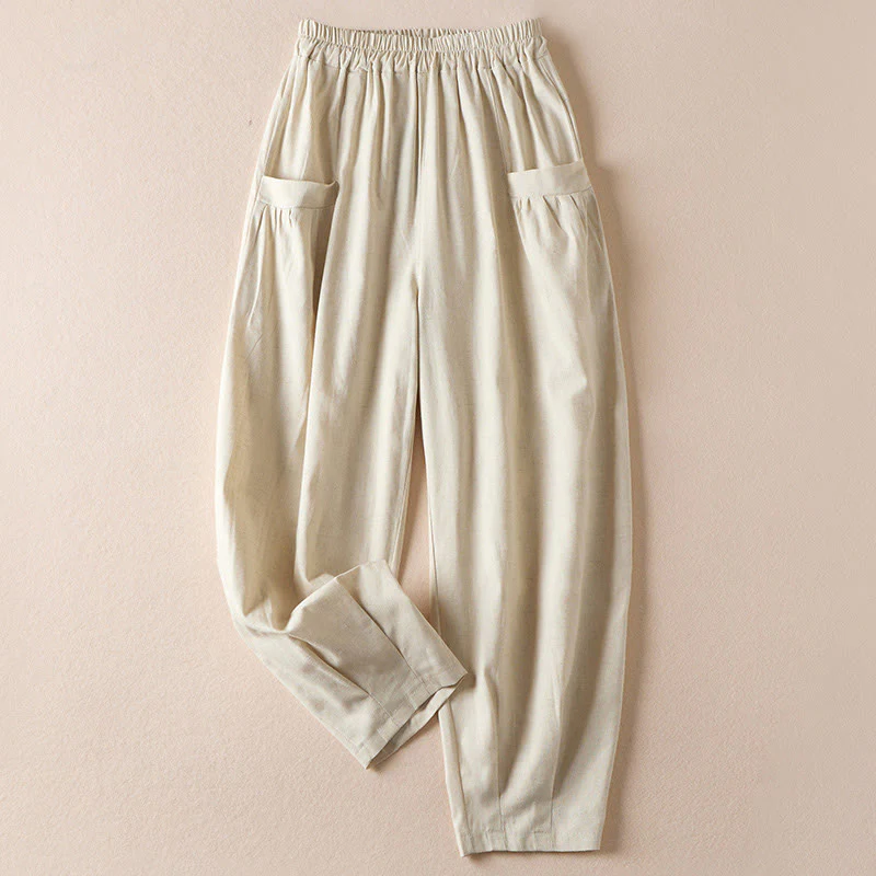Mocoer Summer Vintage Pure Color High Waist Women's Harem Pants With Pockets - Mocoer