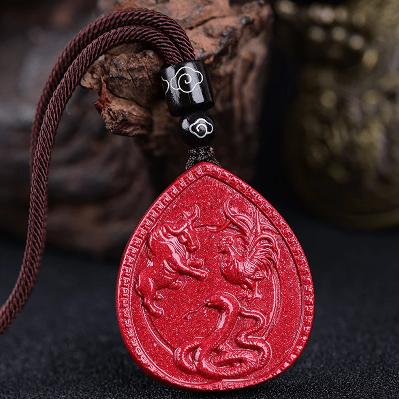 Mocoer Chinese Zodiac Cinnabar Blessing Necklace Pendant - Mocoer