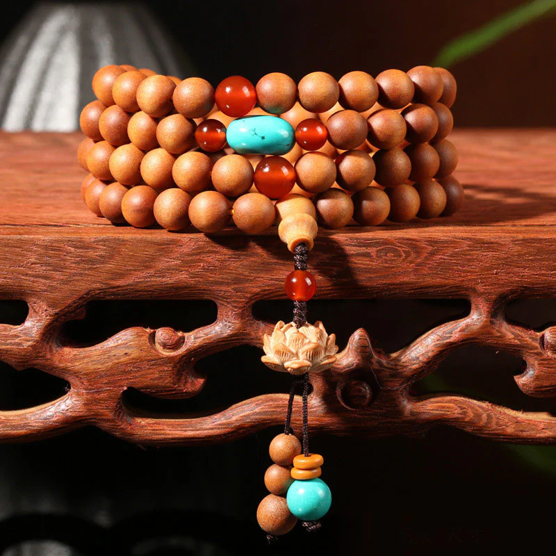 Mocoer Tibetan Sandalwood Lotus Enlightenment Charm Mala Bracelet - Mocoer