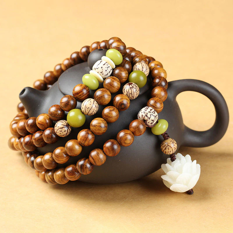 Mocoer Tibetan Rosewood Lotus Mala Protection Calm Necklace Bracelet - Mocoer