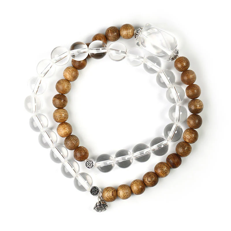 Mocoer Multi-layer White Crystal Agarwood Lotus Healing Calm Bracelet - Mocoer