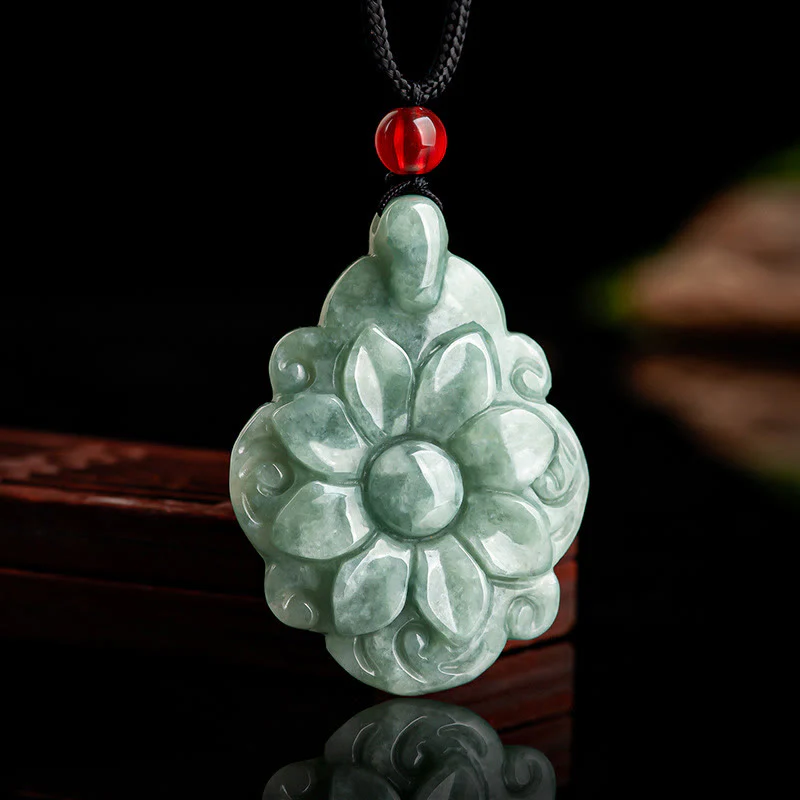 Mocoer Natural Jade Kalanchoe blossfeldiana Flower Pattern Luck Necklace Pendant - Mocoer