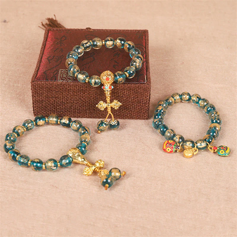 Mocoer Tibetan Gold Swallowing Beast Family Dorje Vajra Strength Bead Bracelet - Mocoer