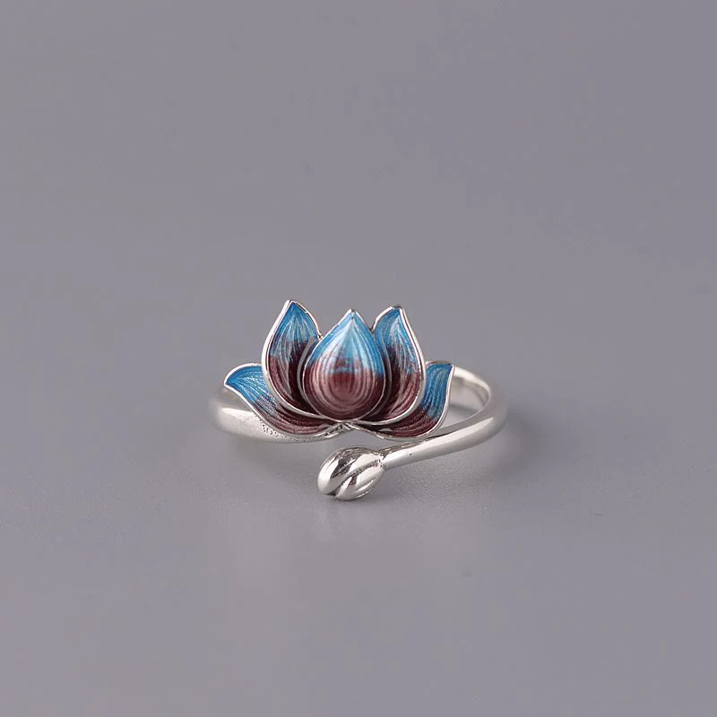 Mocoer 925 Sterling Silver Lotus Flower New Beginning Adjustable Ring - Mocoer