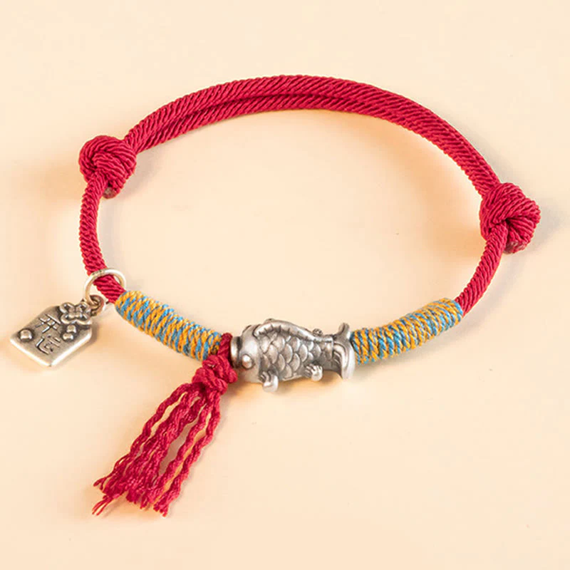 Mocoer 999 Sterling Silver Red String Lucky Koi Fish Protection Bracelet - Mocoer