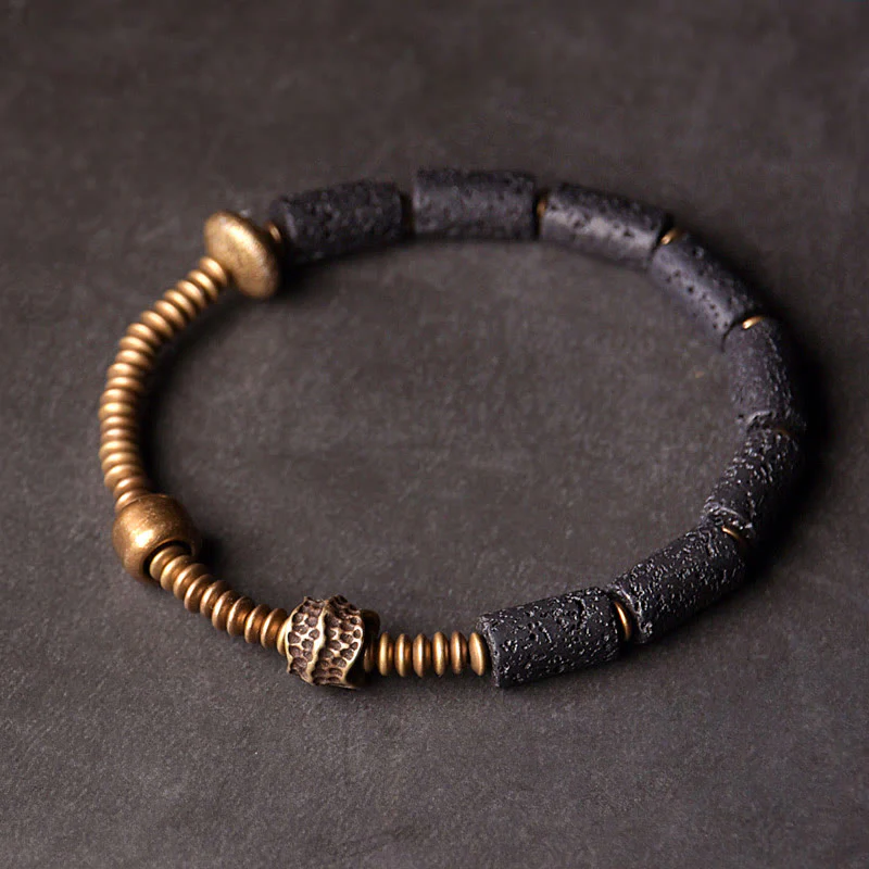 Mocoer Luck Wealth Black Lava Rock Beads Copper Bracelet - Mocoer