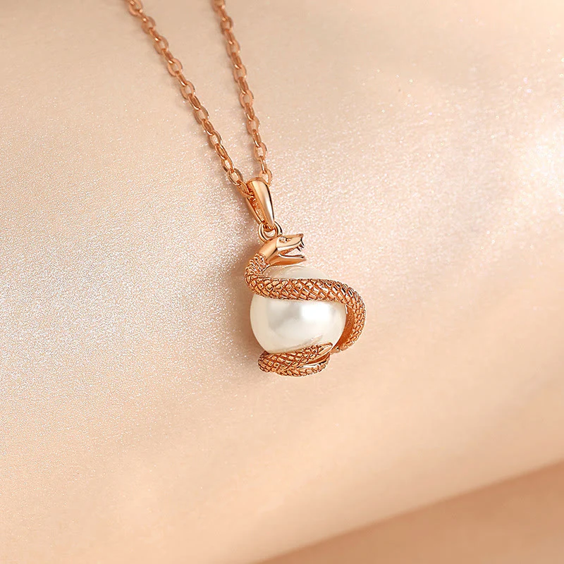 Mocoer 925 Sterling Silver Pearl Year Of The Snake Balance Blessing Necklace Pendant - Mocoer