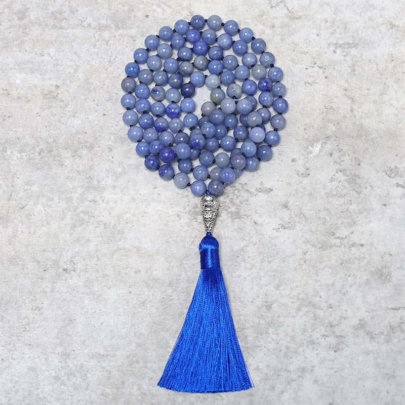 Mocoer 108 Mala Blue Aventurine Beads Yoga Meditation Prayer Beads Necklace - Mocoer