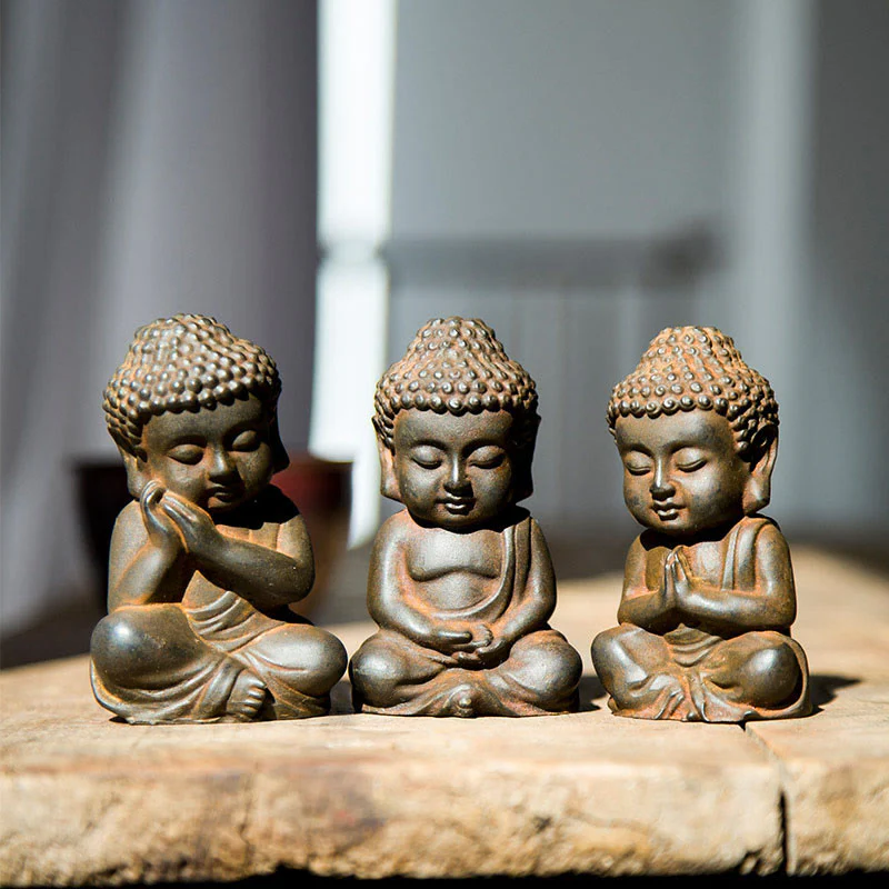 Mocoer Handmade Small Sakyamuni Buddha Iron Powder Rust Cast Resin Statue Decoration - Mocoer