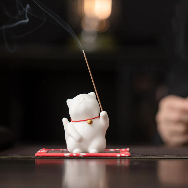 Mocoer Mini Cute Cat Ceramic Healing Incense Burner Desk Decoration - Mocoer