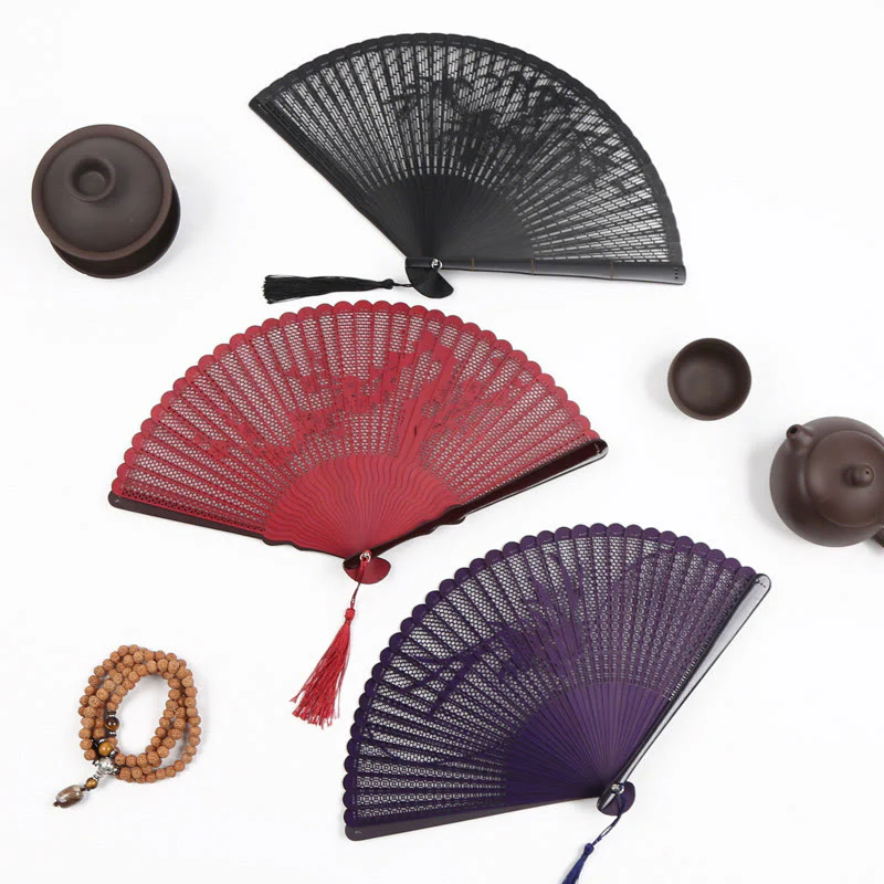 Mocoer Retro Bamboo Hollow Engraving Handheld Bamboo Folding Fan - Mocoer