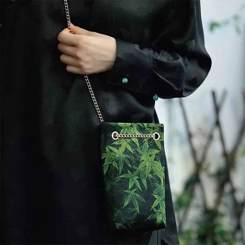 Mocoer Small Maple Leaf Persimmon Metal Chain Crossbody Bag Shoulder Bag Cellphone Bag - Mocoer