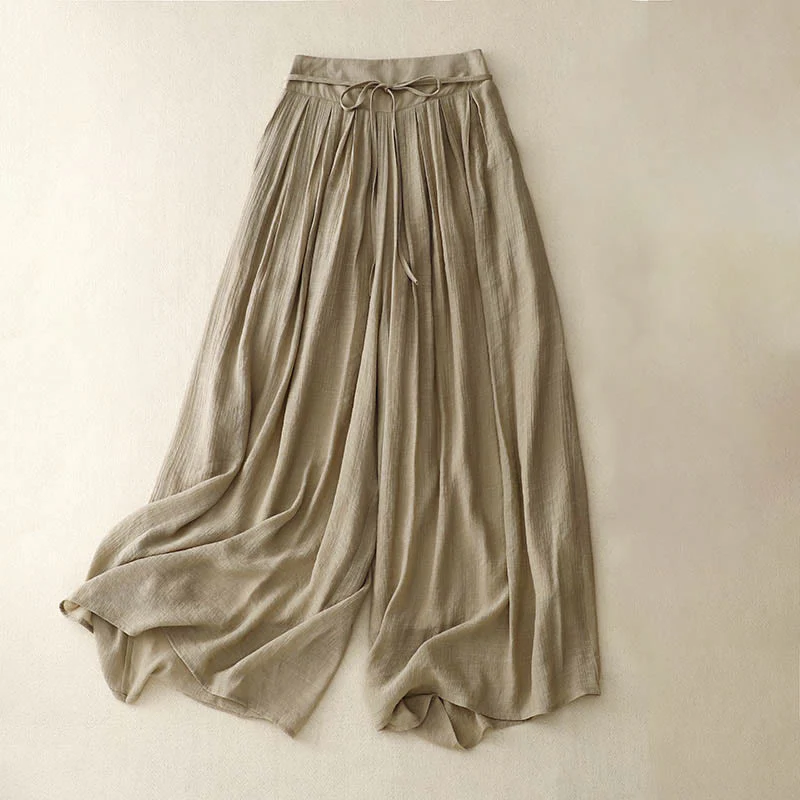 Mocoer Casual Solid Color Lace-up Women's Wide Leg Pants - Mocoer