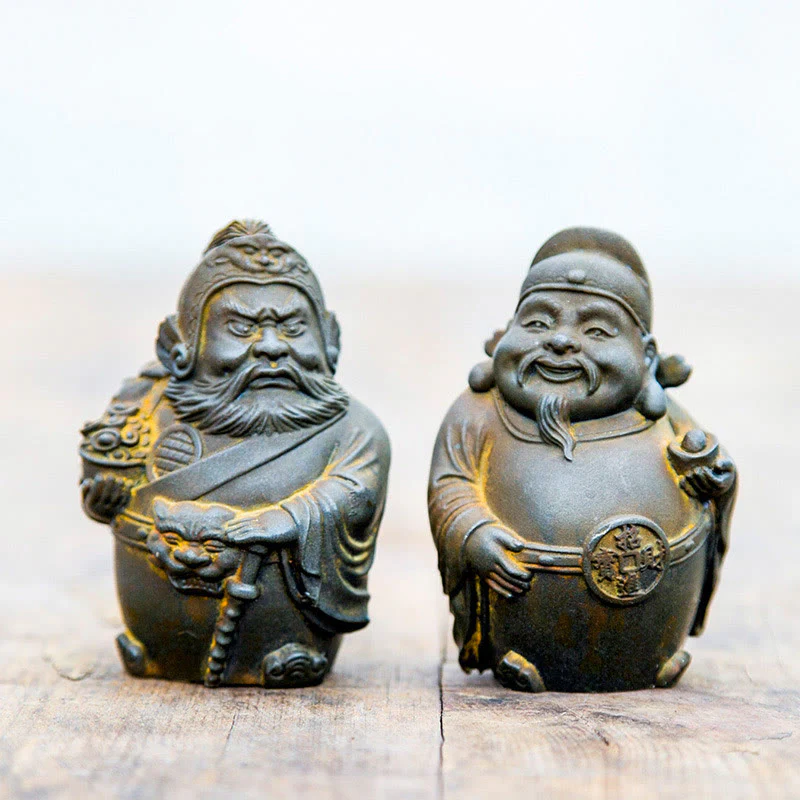 Mocoer Handmade Literary Military God of Wealth Iron Powder Rust Cast Resin Statue Home Decoration - Mocoer