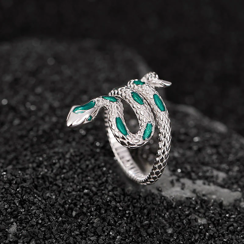 Mocoer 925 Sterling Silver Year Of The Snake Adjustable Open Blessing Ring - Mocoer